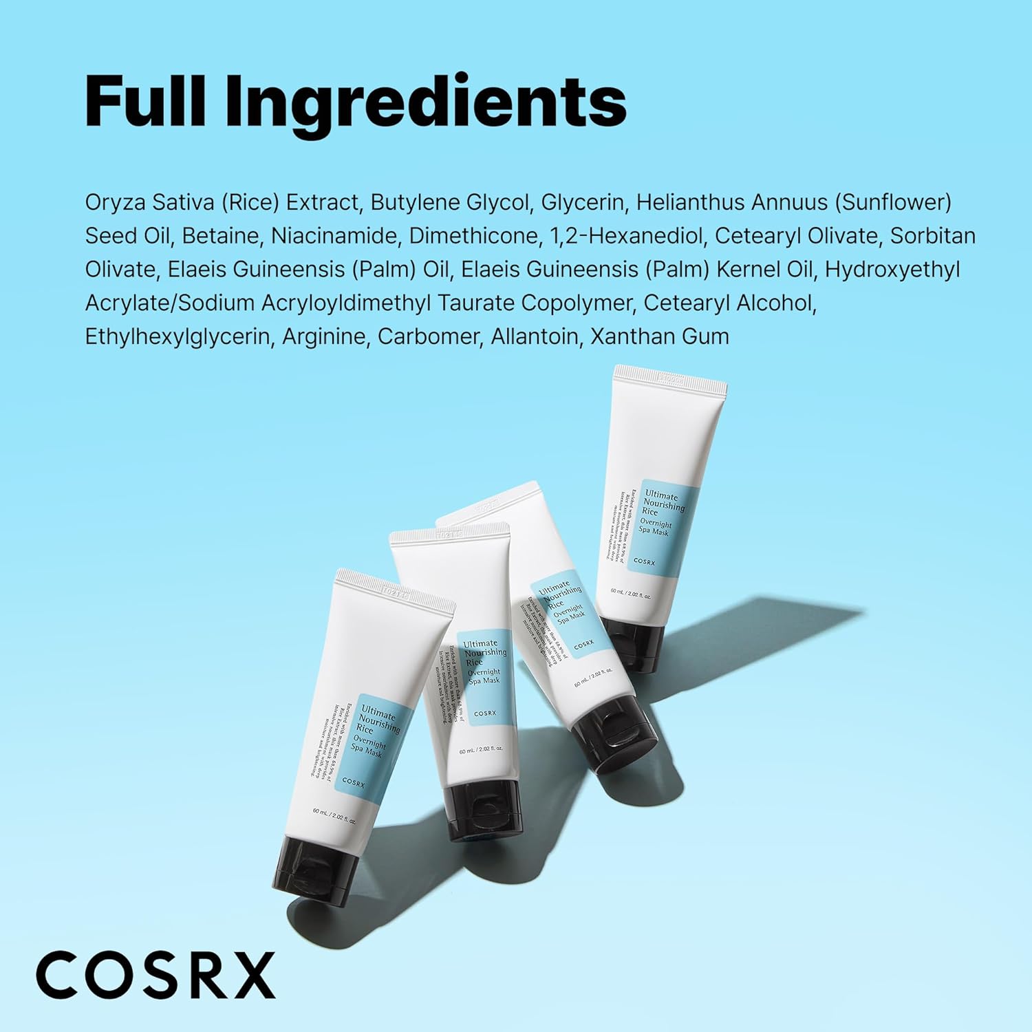 COSRX Masque de nuit spa nourrissant ultime au riz 60ml | Extrait de riz 68% et Niacinamide 2% | Soin coréen, Non testé sur les animaux, Sans parabène