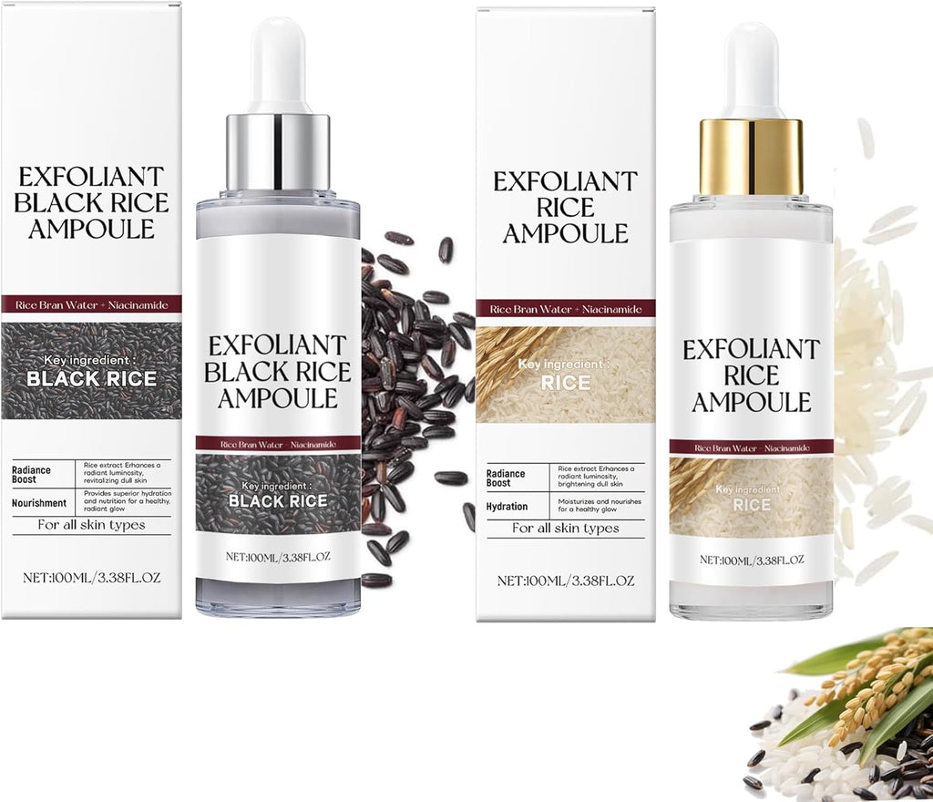 Rice Gentle Exfoliating Ampoule for Face & Body(2PCS) - Black and White Rice Exfoliant,Refines & Smoothes Skin Texture,Deep Hydration,Suitable for All Skin Types