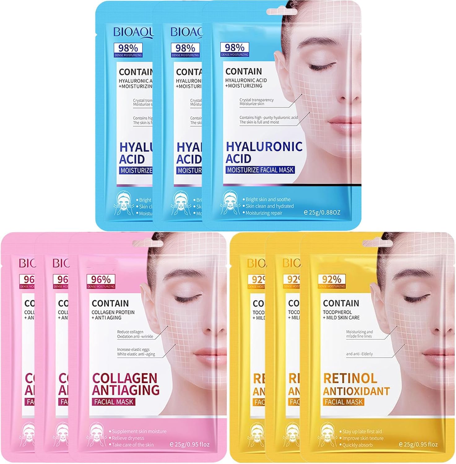 Lot de 10 masques en tissu pour tous types de peaux, hydratants et nourrissants, adaptés aux peaux sensibles. Masque nettoyant en profondeur, ingrédients naturels, formule affinant les pores pour une peau nette.