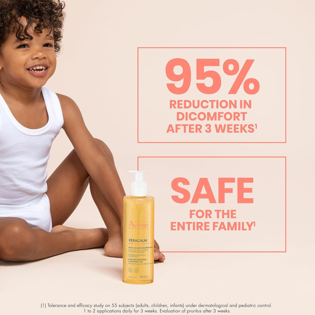 Avene Xeracalm A.D Lipid-Replenishing Cleansing Oil 400ML - Gentle Soap-Free Cleanser, Provides 24h hydration*, Suitable for, babies, children and adults