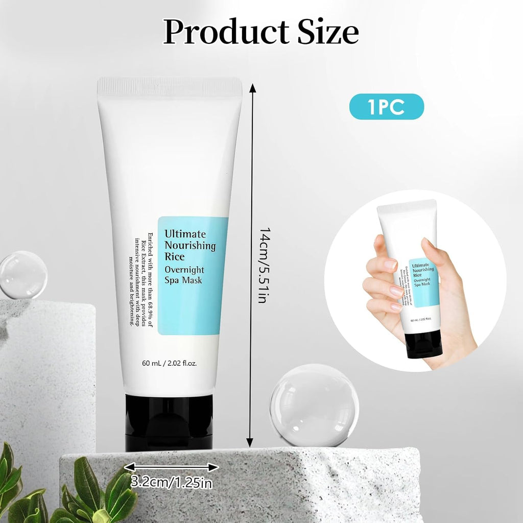 Ultimate Nourishing Rice Overnight Spa Mask 60ml, Overnight Elasticiy Boosting, Skin Barrier Care, Rice Extract 68% and Niacinamide 2% Korean Skincare, Facial Mask for Overnight Firming and Hydration