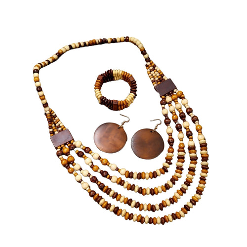 2/3Pc Bohemian Multicoloured Wooden Disc Bead Chunky Necklace Set Vintage Ethnic Tribal Clothing Accessories Unisex For Weddings And Vacation Jewellery