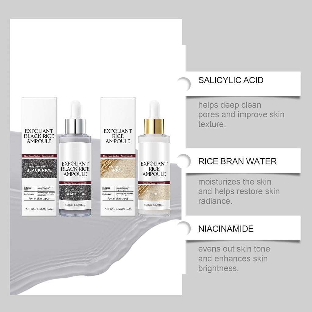 Rice Gentle Exfoliating Ampoule for Face & Body(2PCS) - Black and White Rice Exfoliant,Refines & Smoothes Skin Texture,Deep Hydration,Suitable for All Skin Types