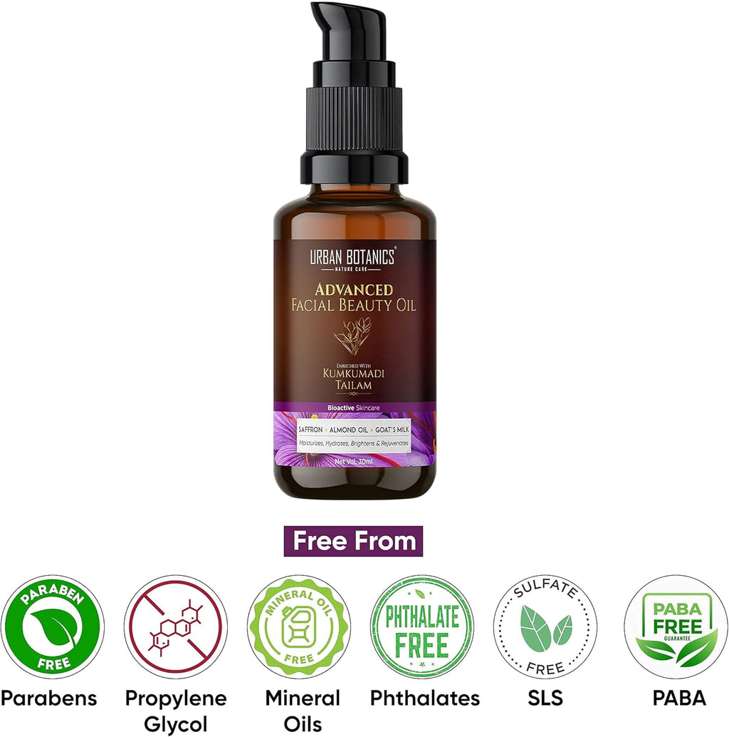 UrbanBotanics Kumkumadi Tailam pour la peau | Huile de Kumkumadi pour les rides du visage, les ridules, la pigmentation - Hommes et femmes, 30 ml