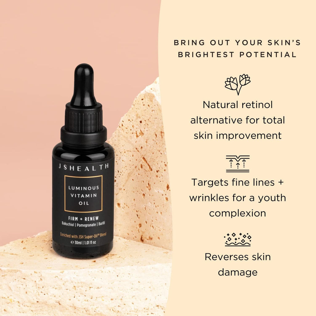 Huile visage hydratante JSHealth pour femmes et hommes à l'huile de rose et à l'huile de vitamine E pour la peau - Huile faciale pour peaux sèches
