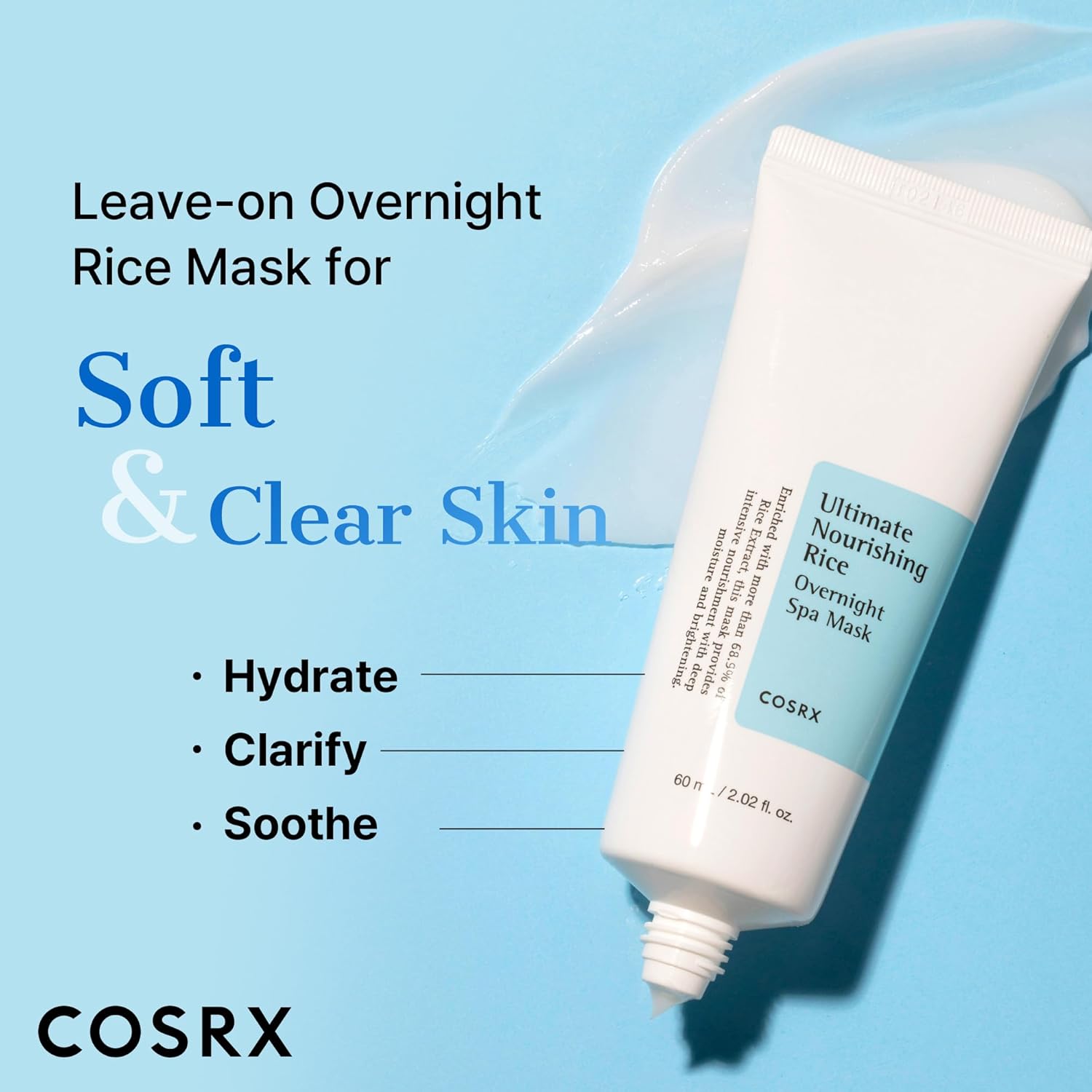 COSRX Masque de nuit spa nourrissant ultime au riz 60ml | Extrait de riz 68% et Niacinamide 2% | Soin coréen, Non testé sur les animaux, Sans parabène