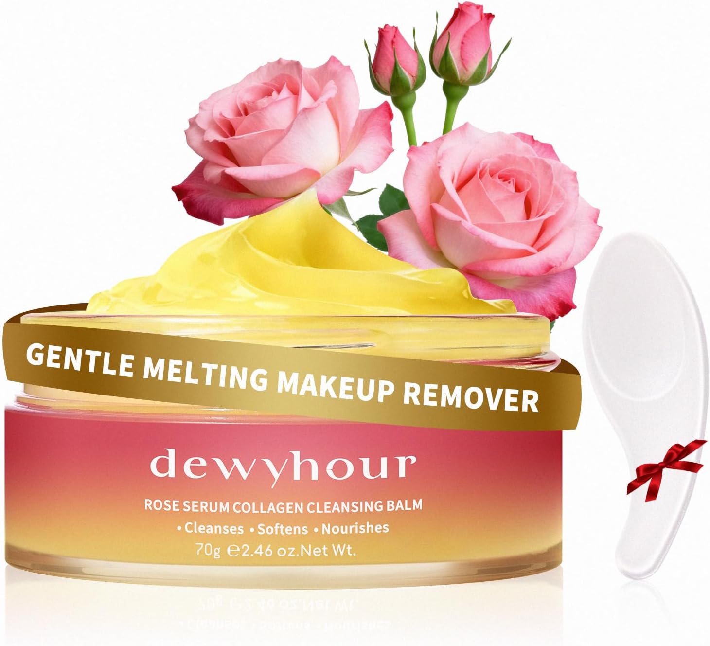 dewyhour Rose Serum Collagen Cleansing Balm - Gentle Melting Makeup Remover & Pore Cleanser, Hydrating Face Cleanser for All Skin Types | Vegan Korean Skincare 2.46oz