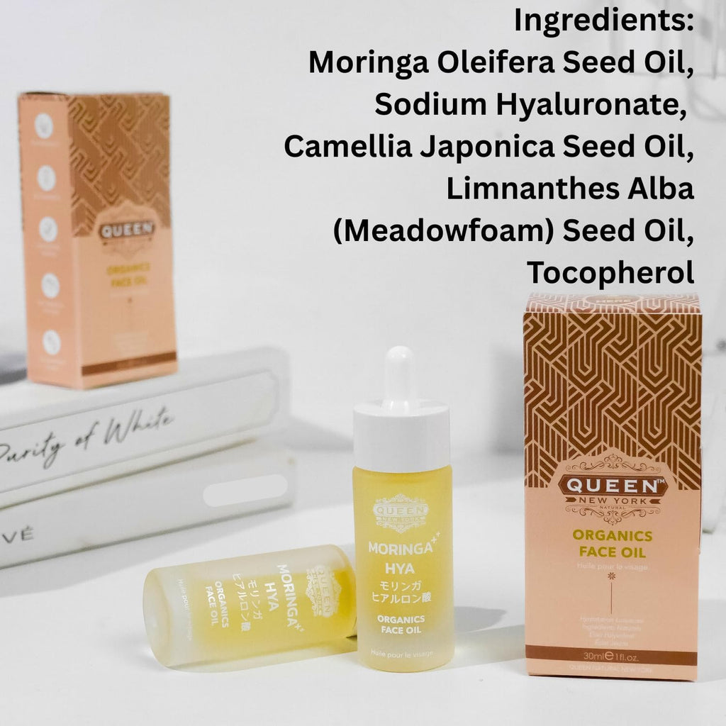 QUEEN MORINGA HYA – Moringa Bio Naturelle et Acide Hyaluronique – Hydratant – Huile Visage Hydratante Éclat Naturel – Légère, Absorption Rapide, Non-comédogène – Sans Parfum