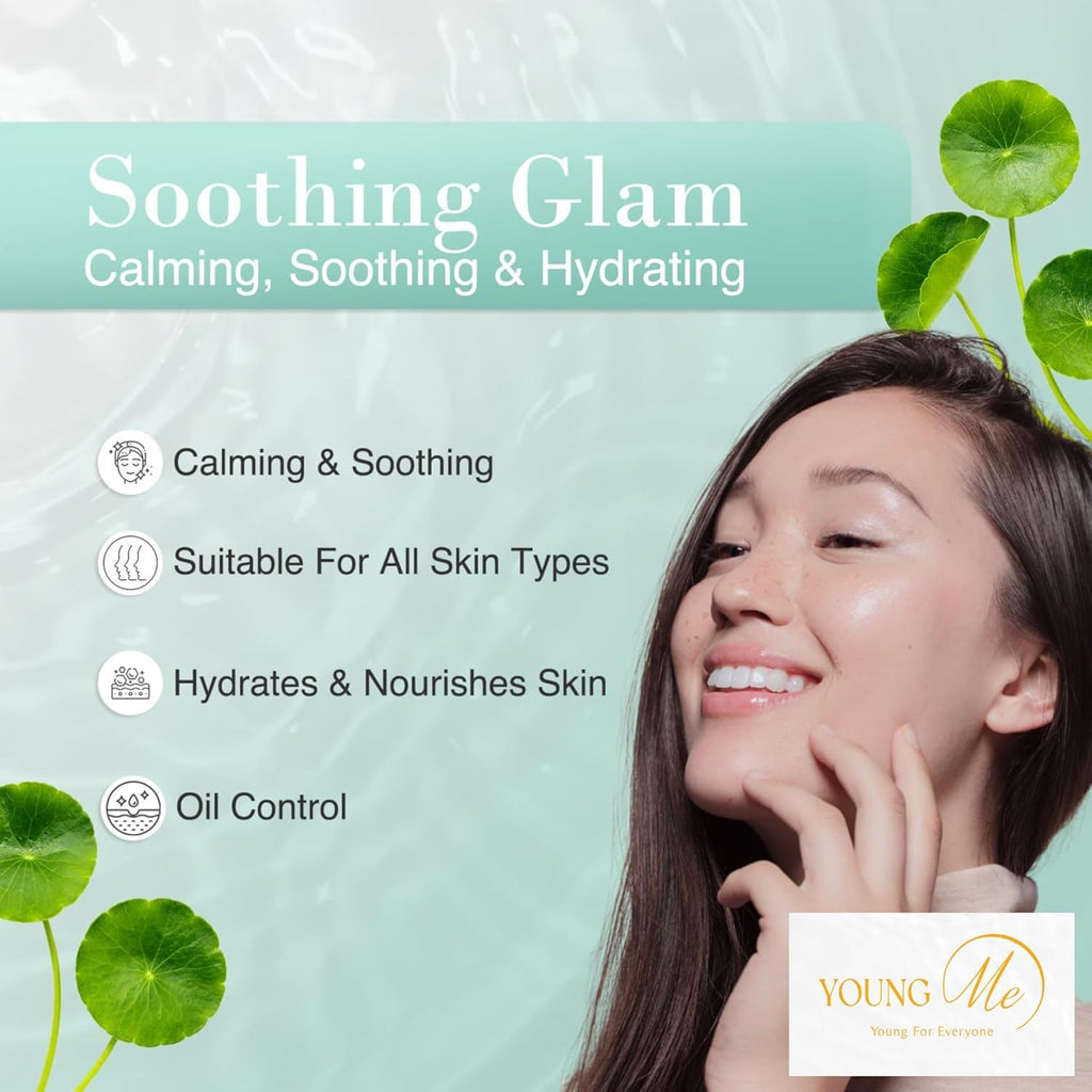 Masque Tissu Coréen Apaisant et Glamour YoungMe 25g 1 Unité | Hydratation Après-Soleil Masque Visage Apaisant infusé d'Aloe Vera, CICA, Acide Hyaluronique