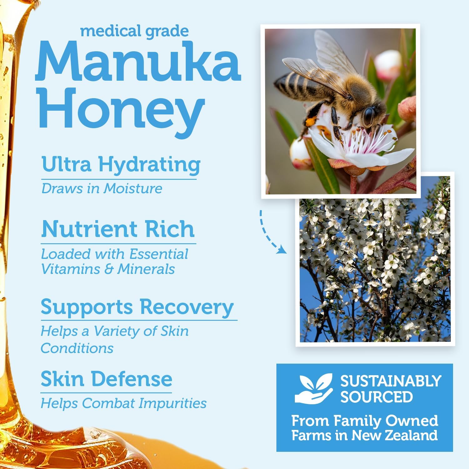 Gommage Exfoliant Visage au Miel de Manuka – Microdermabrasion Douce pour Aider à Lisser, Adoucir et Équilibrer la Peau avec des Super-aliments Biologiques Hydratants 56g