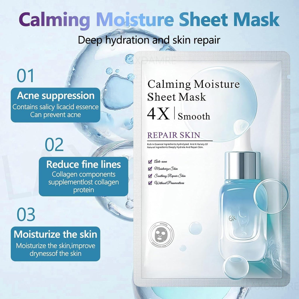 12 masques faciaux coréens, masque en feuille de collagène avec acide salicylique, hydratant et apaisant pour une peau lisse et saine (masque en feuille hydratant et apaisant)