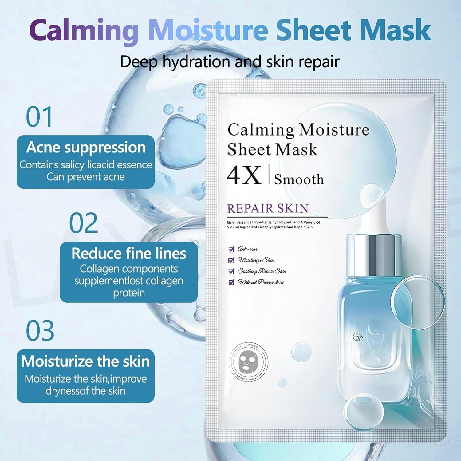 12 masques faciaux coréens, masque en feuille de collagène avec acide salicylique, hydratant et apaisant pour une peau lisse et saine (masque en feuille hydratant et apaisant)