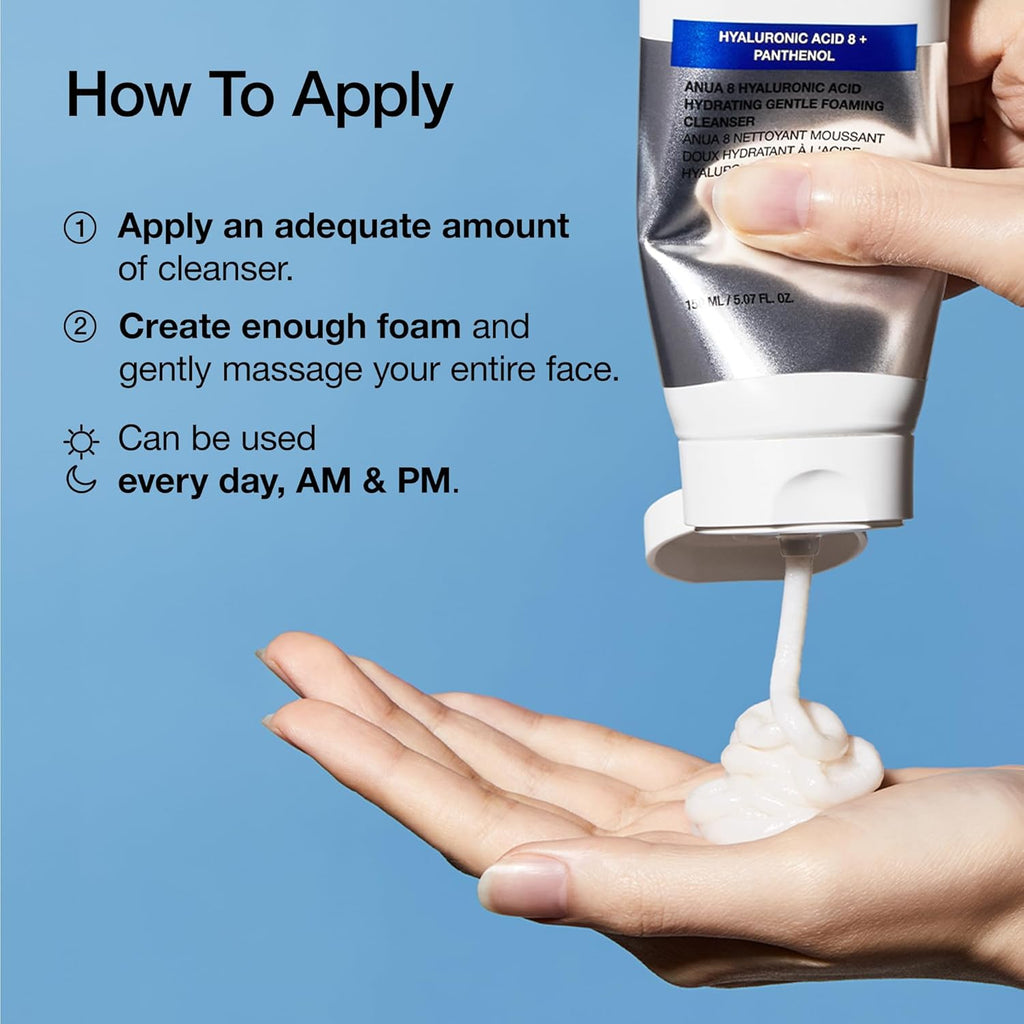 ANUA Nettoyant Moussant Doux Hydratant, Acide Hyaluronique, Glycérine, Zinc, Panthénol, Nettoyant Visage Coréen pour Peaux Sèches, pour Double Nettoyage, Soin Visage Coréen (150ml/5.07fl oz.)