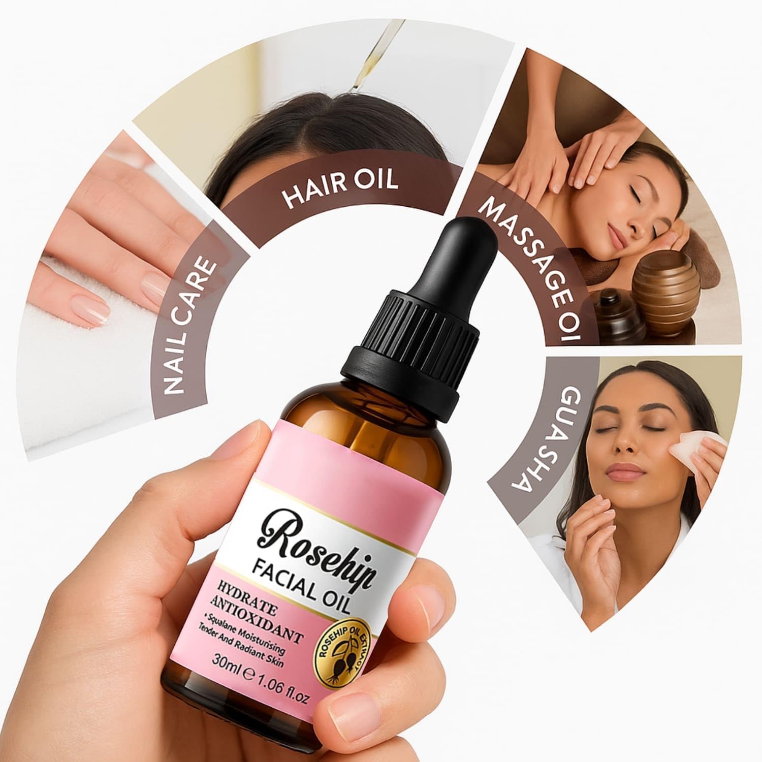 Huile Visage Églantier et Squalane, Hydratante et Éclaircissante, Améliore la Texture de la Peau, Adoucit les Rides et Illumine le Teint – Hydratant Léger pour Tous Types de Peau (30 ml)