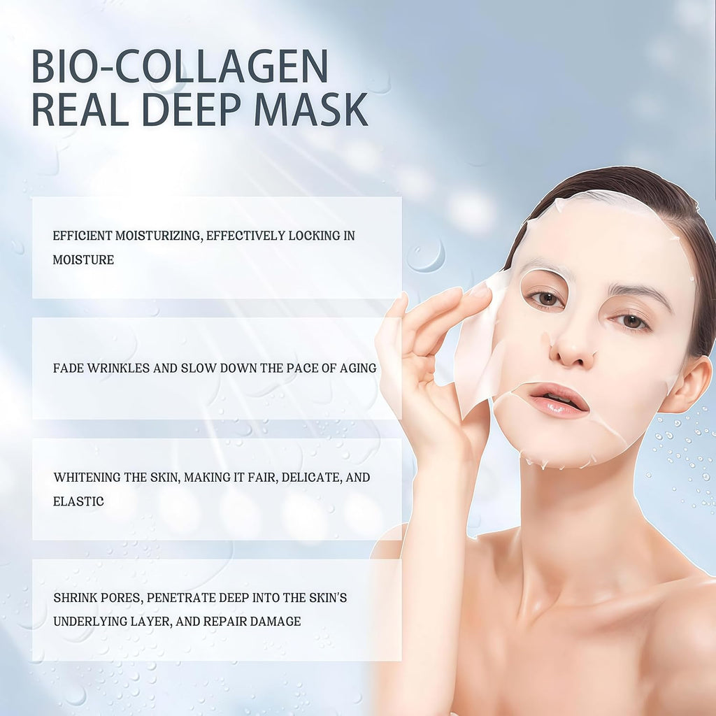 Masque facial au bio-collagène - Masque facial hydratant intense pour la nuit, soin coréen, traitements et masques faciaux pour femmes - Raffermissant et hydratant, lot de 4 (boîte bleue)