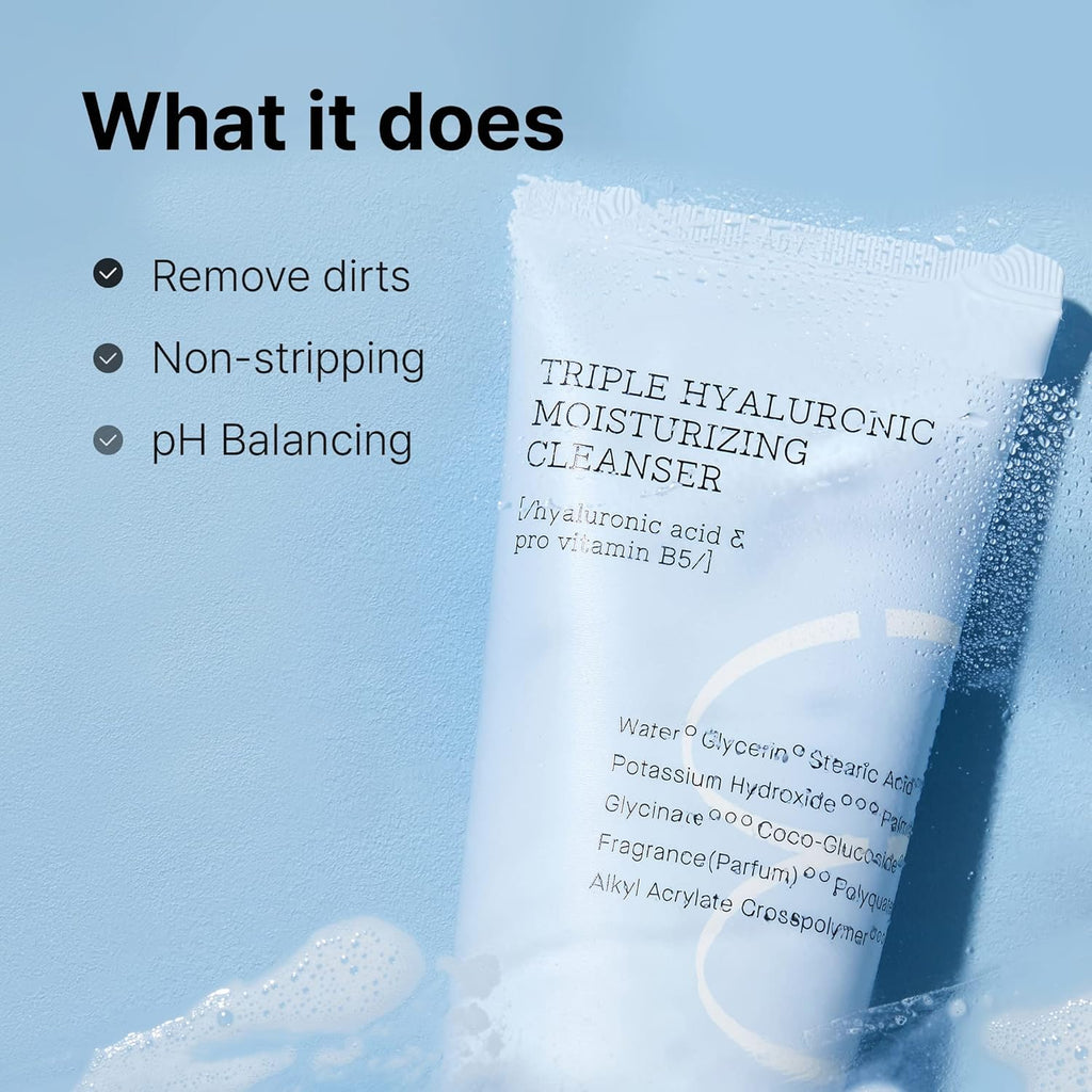 Cosrx Hydrium Triple Hyaluronic Moisturizing Cleanser, Nettoyant visage moussant crémeux, Élimine les impuretés et les résidus de maquillage, Retient l'humidité, 1 unité