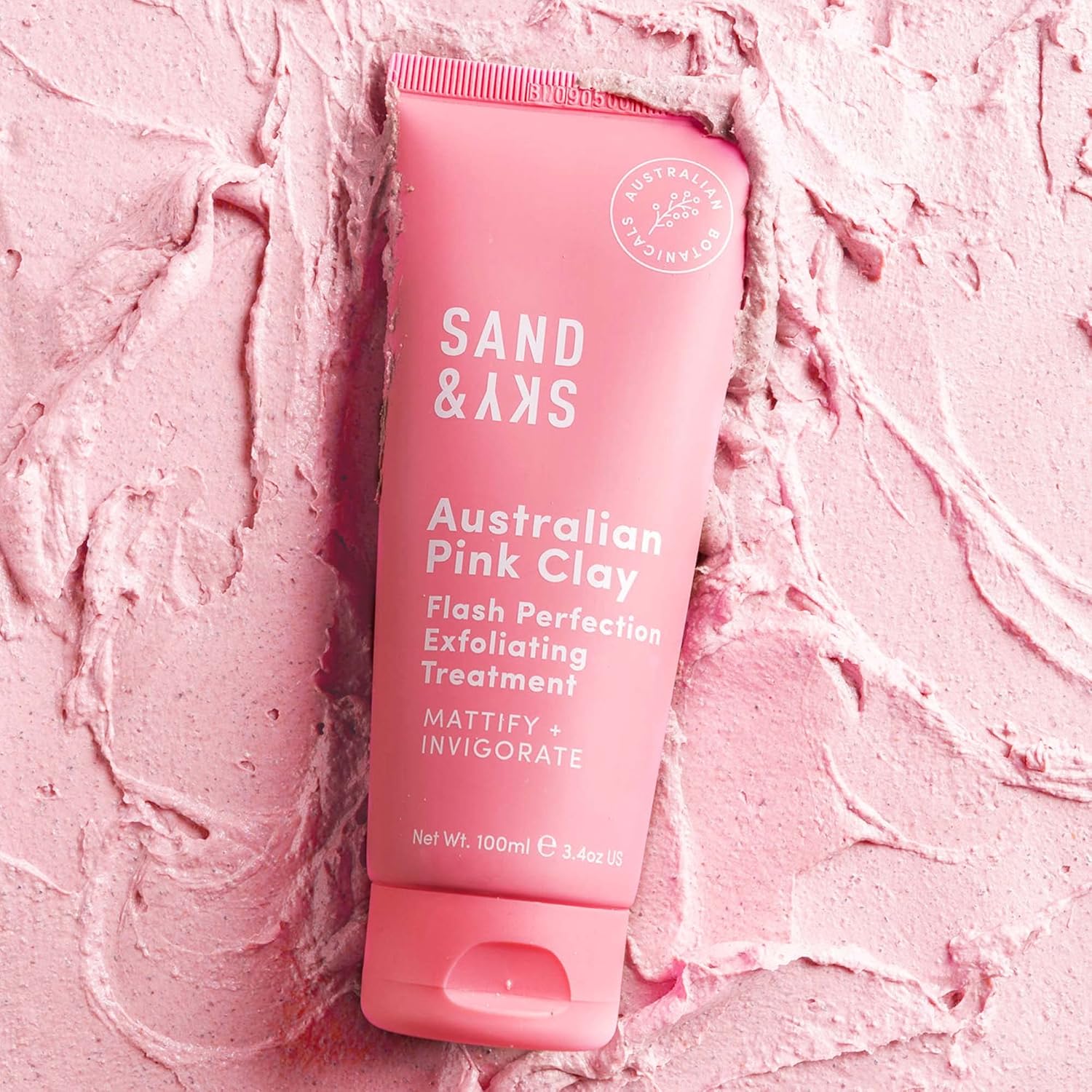 Sand & Sky Gommage exfoliant visage à l'argile rose australienne avec AHA et poudre de perles - Exfoliant doux physique et chimique pour une peau lisse, réduit la texture de la peau