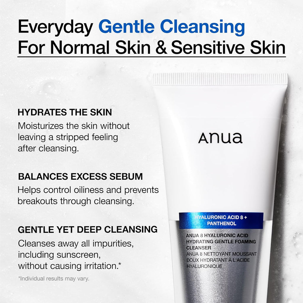 ANUA Nettoyant Moussant Doux Hydratant, Acide Hyaluronique, Glycérine, Zinc, Panthénol, Nettoyant Visage Coréen pour Peaux Sèches, pour Double Nettoyage, Soin Visage Coréen (150ml/5.07fl oz.)