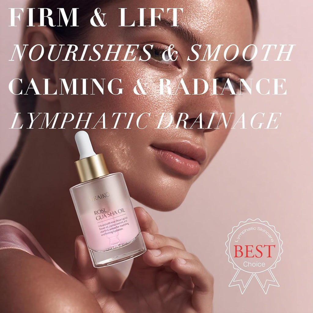 Sérum Huile Visage Gua Sha VRAIKO | Fleur de Rosa Rugosa, Huile de Jojoba et d'Olive | Hydratant & Revitalisant | À base de plantes, sans cruauté animale, naturel | 30 ml (1 fl oz)