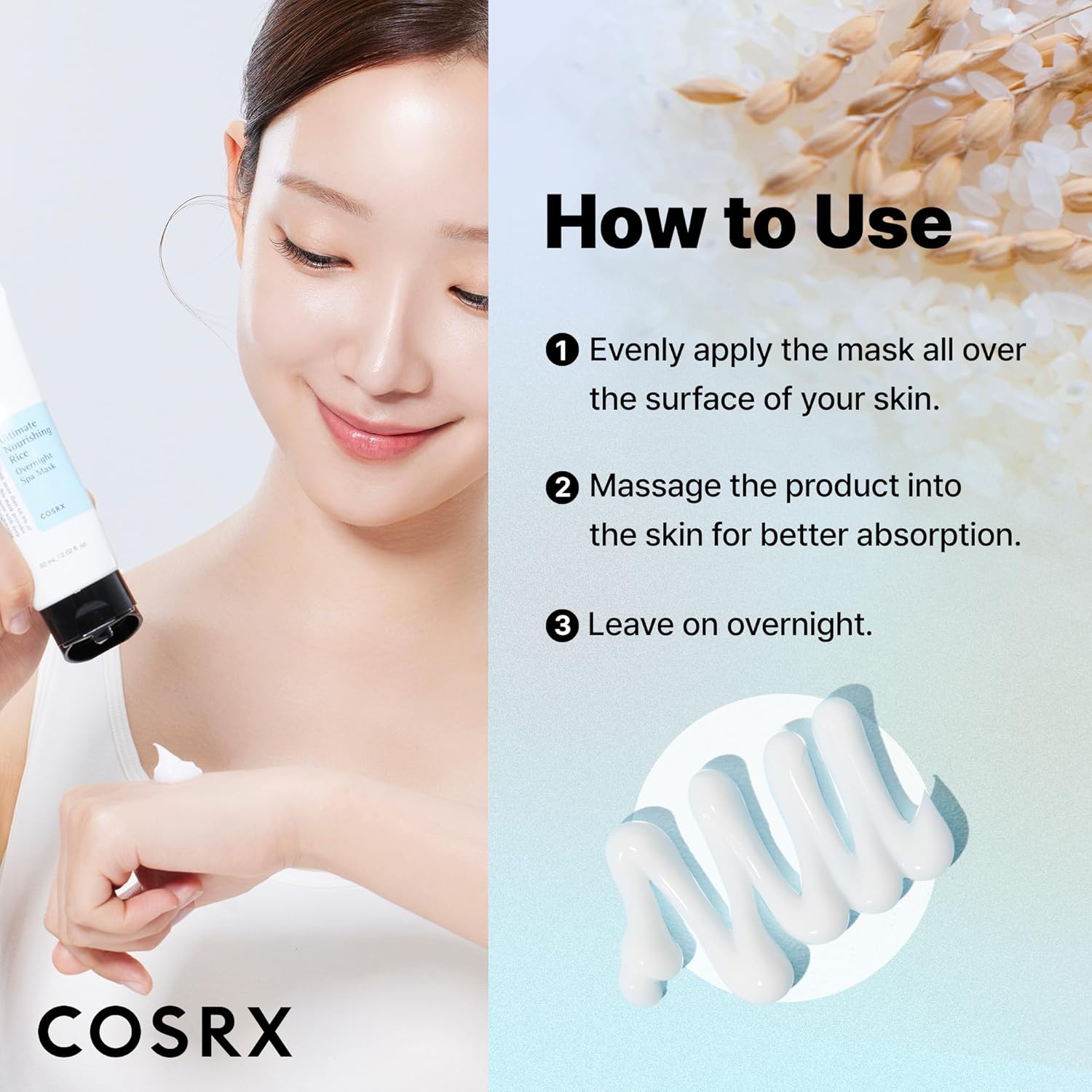 COSRX Masque de nuit spa nourrissant ultime au riz 60ml | Extrait de riz 68% et Niacinamide 2% | Soin coréen, Non testé sur les animaux, Sans parabène