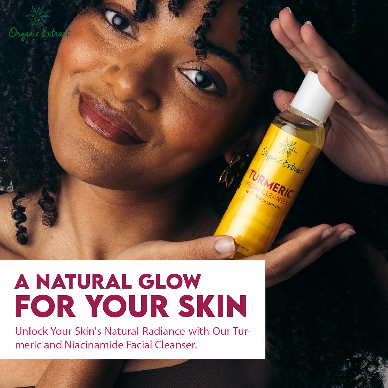 Nettoyant visage au curcuma - 4 fl oz / 118 ml - Nettoyant doux pour le visage pour peaux ternes et sujettes à l'acné - Nettoyant exfoliant quotidien pour le visage contre les taches de vieillesse, les dommages causés par le soleil - avec Niacinamide