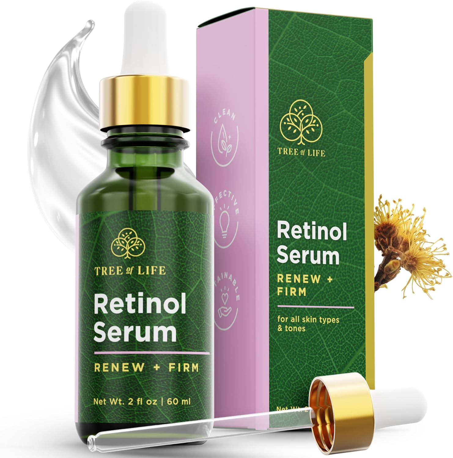 Sérum au Rétinol pour le Visage et la Peau, Format Double (60 ml), Concentration Clinique