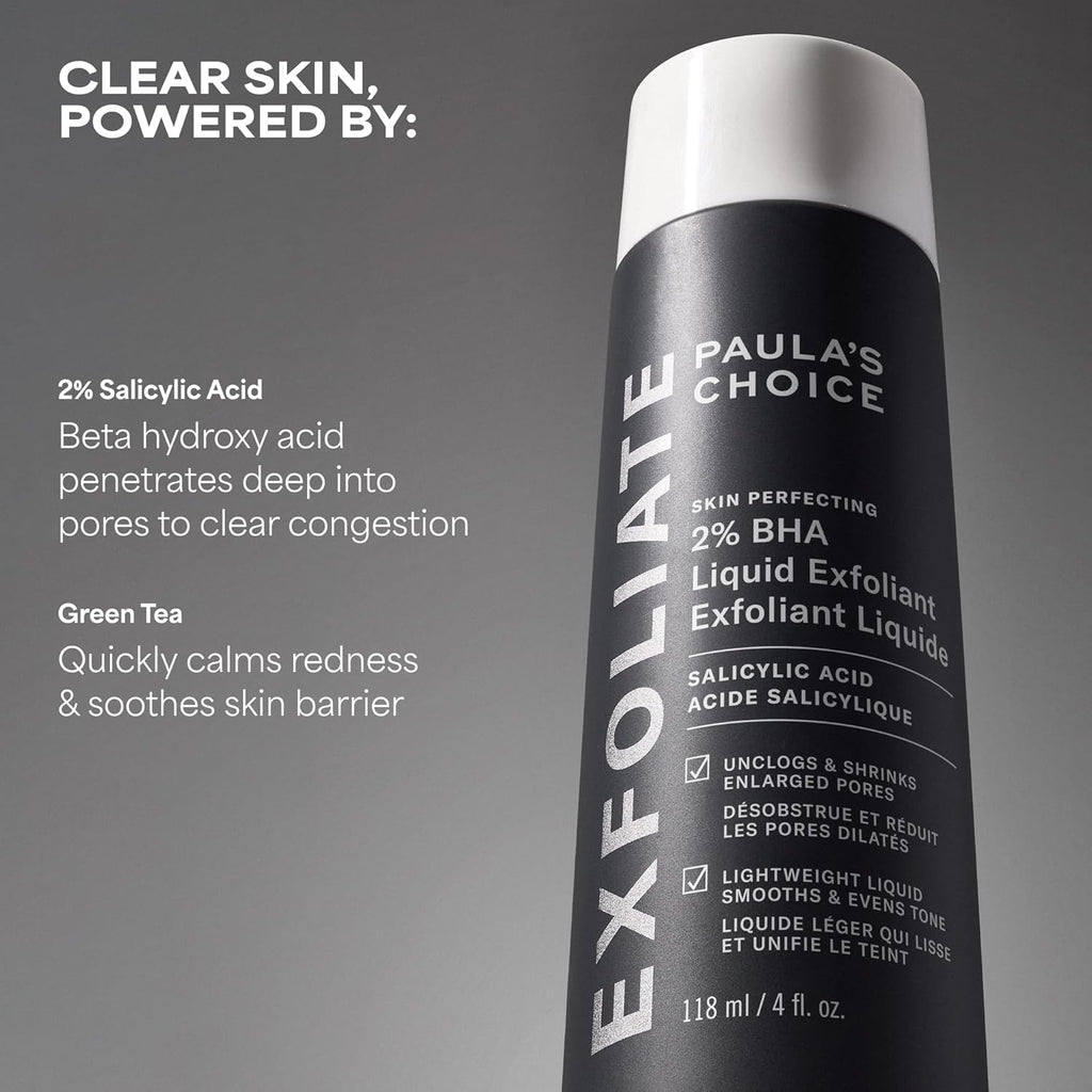 Exfoliant liquide Paula's Choice Skin Perfecting 2% BHA à l'acide salicylique, exfoliant doux pour le visage contre les points noirs, les pores dilatés, les rides et ridules, format voyage, flacon de 30 ml