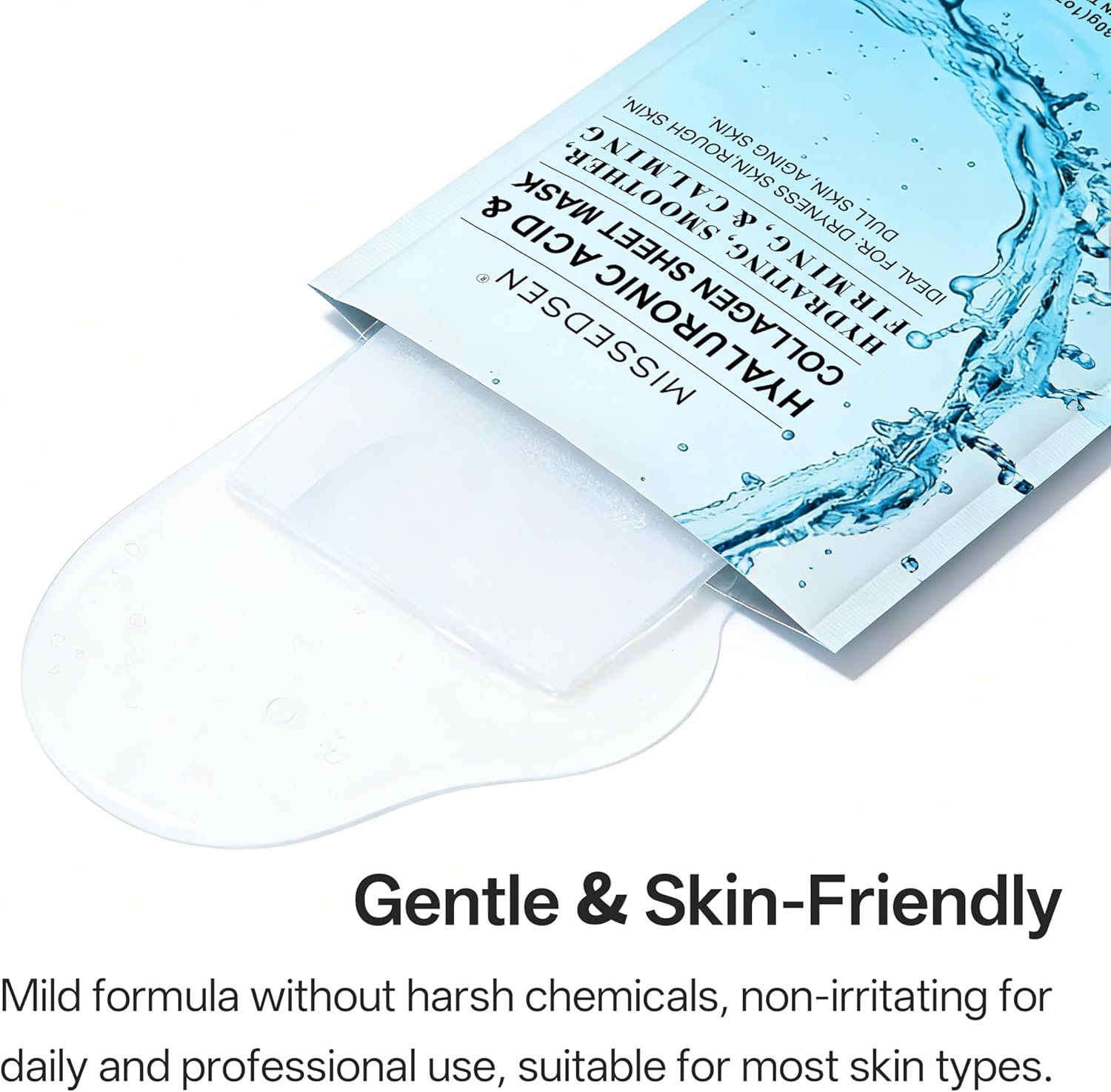 Masque facial au collagène avec acide hyaluronique, masques en tissu hydratants pour peaux sèches, sensibles, tous types de peau, 12 pièces