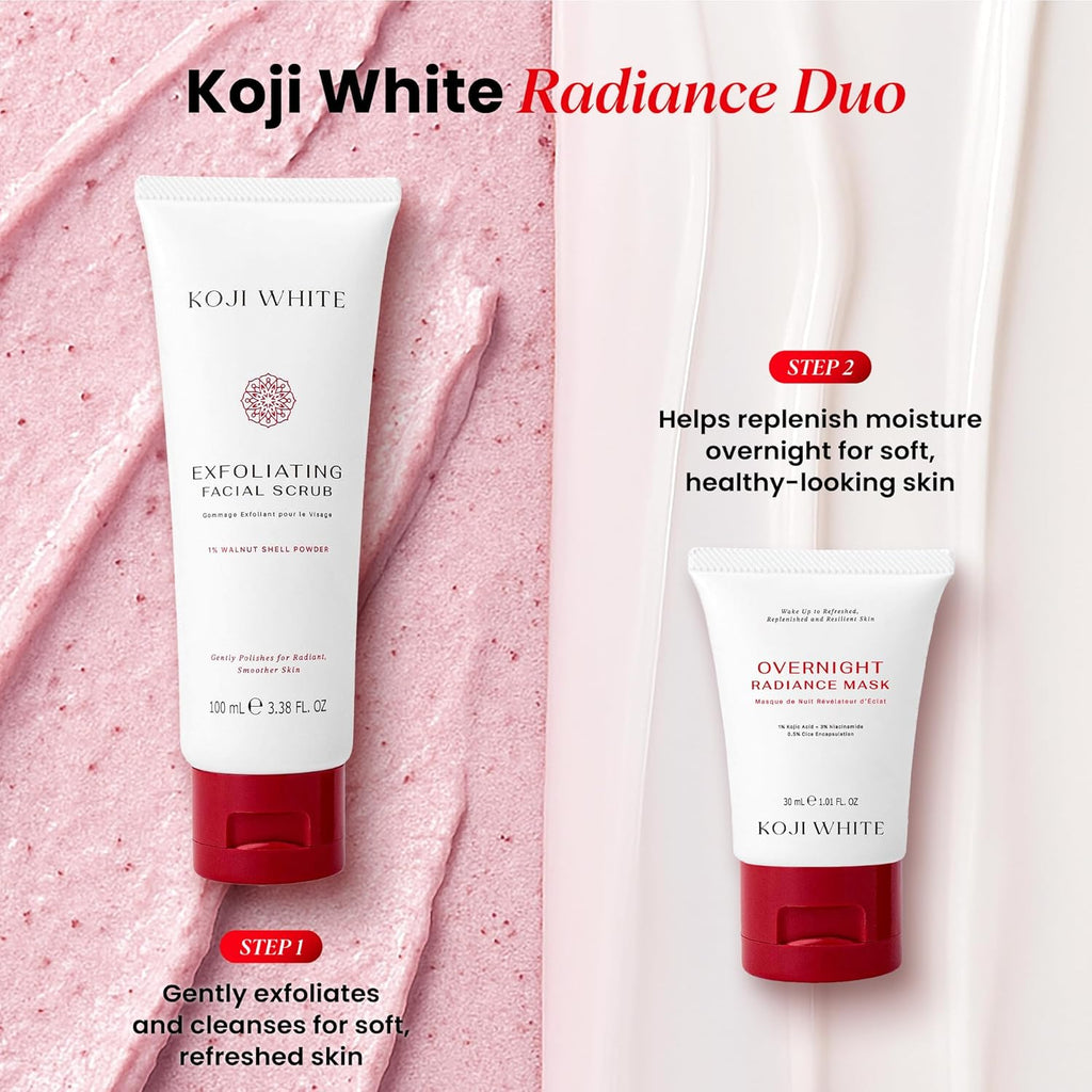 Gommage exfoliant Koji White pour le visage, nettoyant doux pour le visage avec 1% de poudre de noix, AHA, dipalmitate d'acide kojique et acide hyaluronique | Hydratant, sans parfum, végétalien, 100 ml (3,38 fl oz)