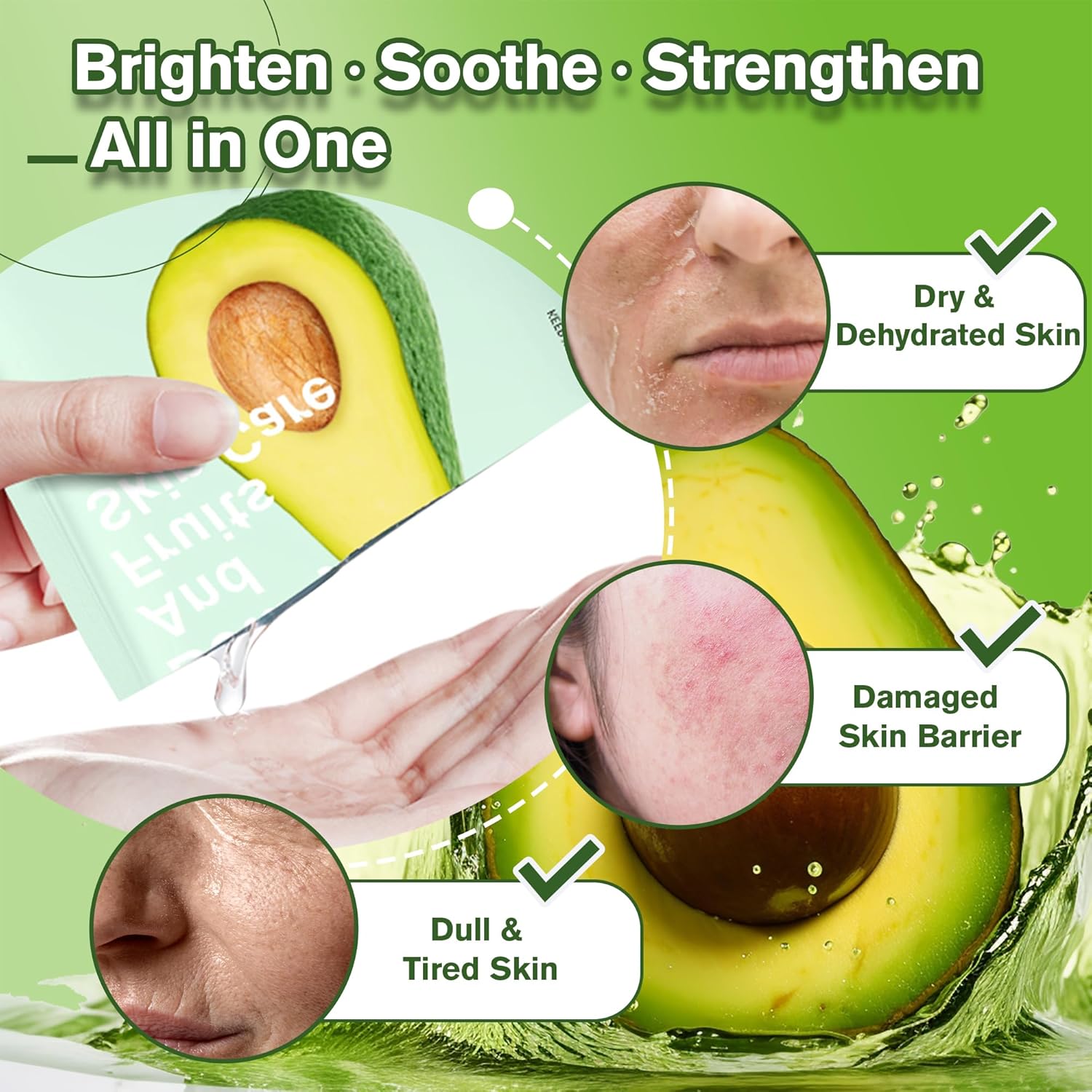 Avocado Face Mask – 10-Pack Korean Sheet Mask for Hydrating & Nourishing Skin, Facial Masks with Collagen, Ideal for Dry & Dull Skin – Face Masks Skincare