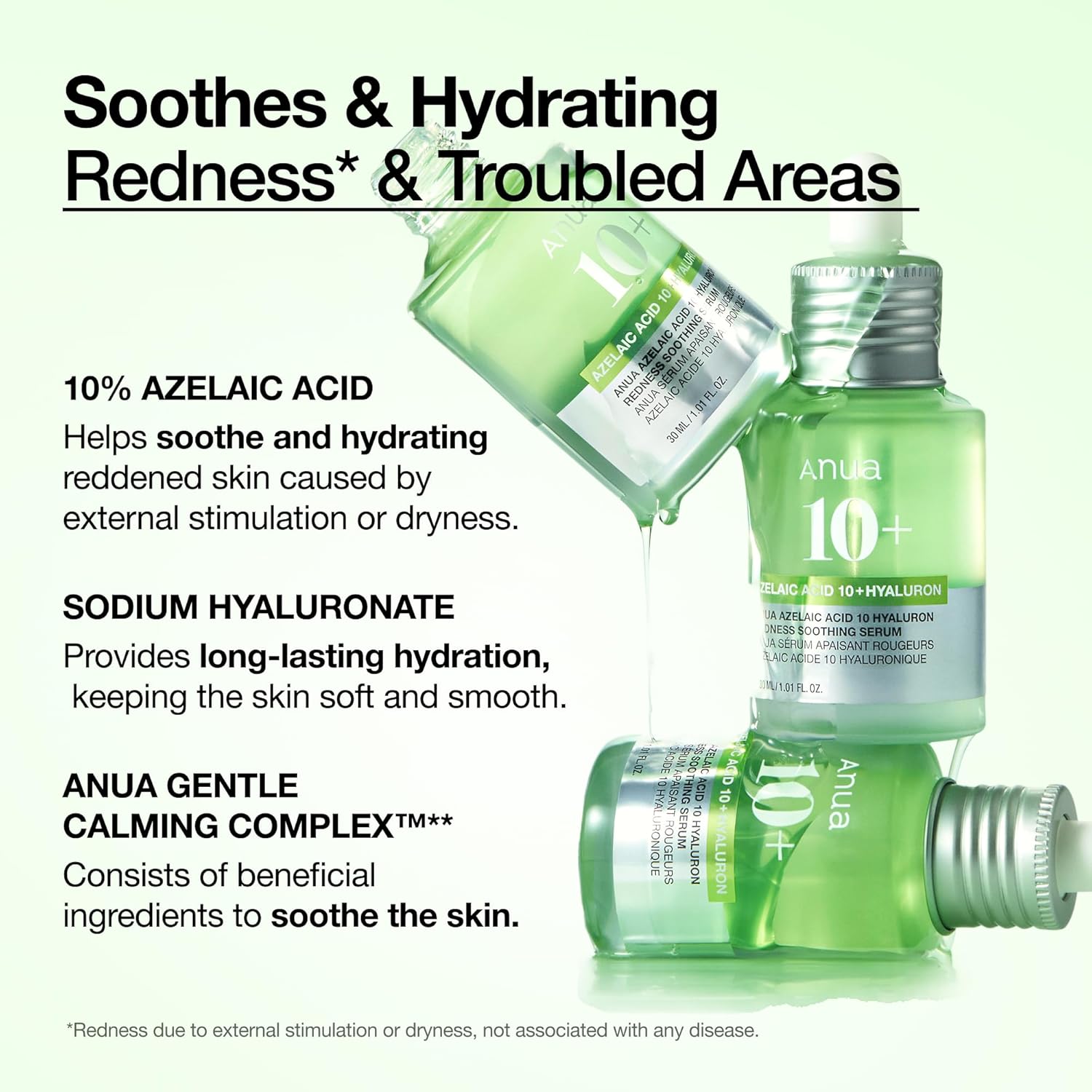 Sérum Apaisant Anua à l'Acide Azélaïque 10 et à l'Acide Hyaluronique, Sérum Visage pour Peaux Sensibles et à Imperfections, Soin Anti-Imperfections Léger et Hydratant, Acide Hyaluronique, Soin Coréen, 30 ml.