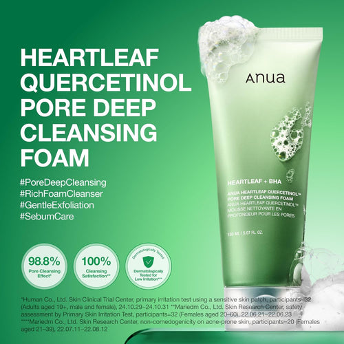 Anua Heartleaf Quercetinol Pore Deep Cleansing Foam, Face wash for Pore Refining Cleanser, Hydrating Daily Facial Cleanser For Double Cleansing, Gentle Foaming with BHA, Korean Skincare, 5.07 fl.oz