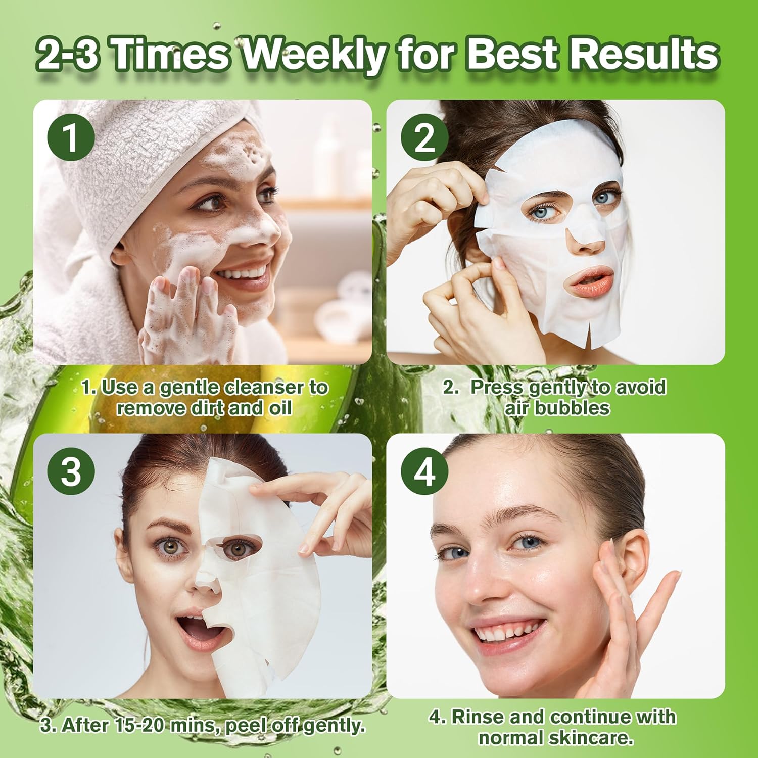 Avocado Face Mask – 10-Pack Korean Sheet Mask for Hydrating & Nourishing Skin, Facial Masks with Collagen, Ideal for Dry & Dull Skin – Face Masks Skincare